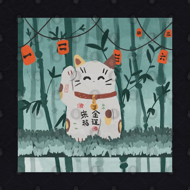 Lucky Cat/Maneki Neko in Bamboo Forest by Neroaida